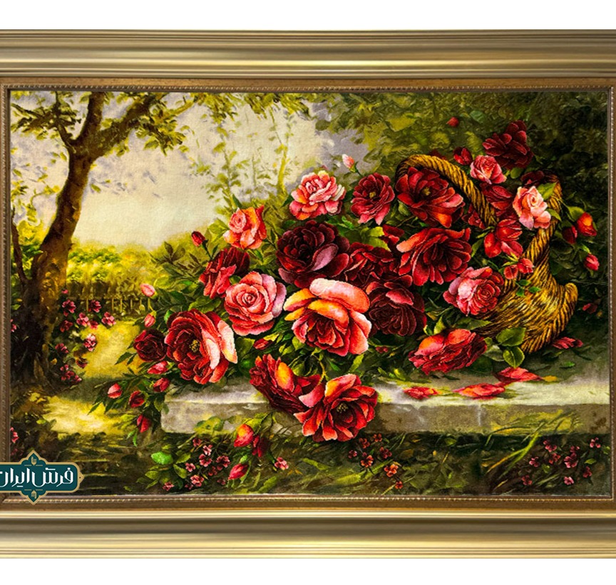 تابلوفرش دستبافت طرح سبدگل رز قرمز کد 2942