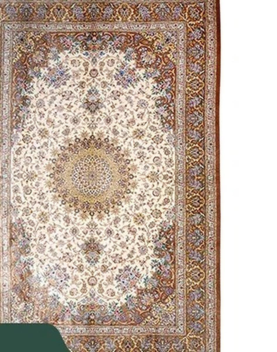 فرش دستباف قم ۶ متری تمام ابریشم طرح لچک ترنج